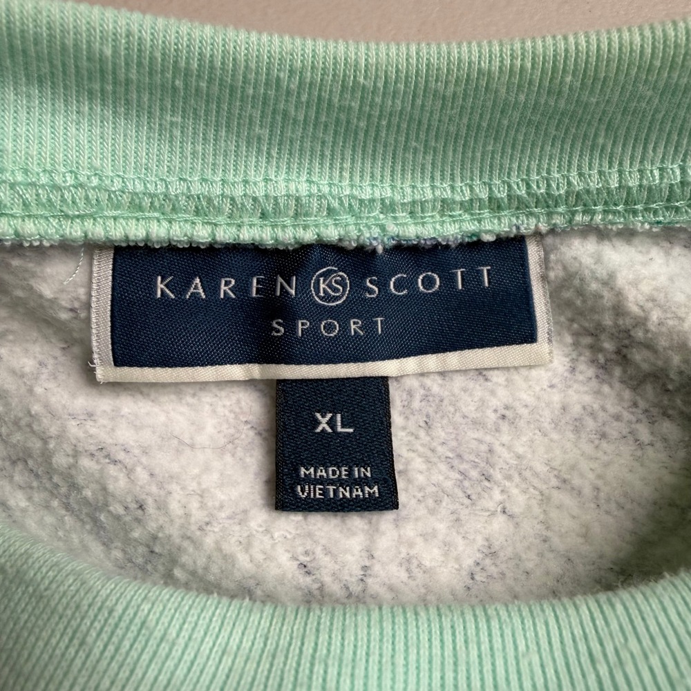 Karen Scott Sport Floral Sweatshirt Women XL Mint Green Purple Crewneck Pullover - Picture 3 of 8